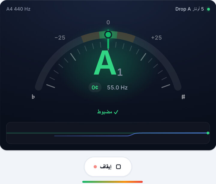 أدر المفتاح حتى يصبح أخضر – دوزان 5 أوتار Drop A على الباص