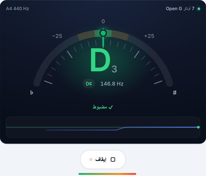 أدر المفتاح حتى يصبح أخضر – دوزان 7 أوتار Open G