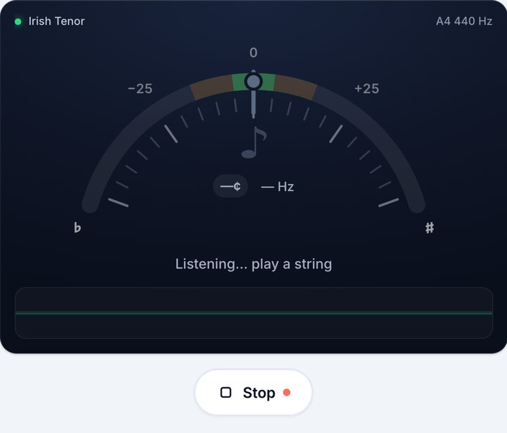 Start the tuner – Irish Tenor Banjo Tuning