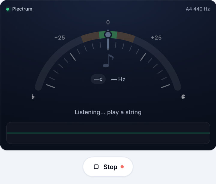 Start the tuner – Plectrum Banjo Tuning
