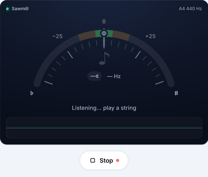 Start the tuner – Sawmill Banjo Tuning