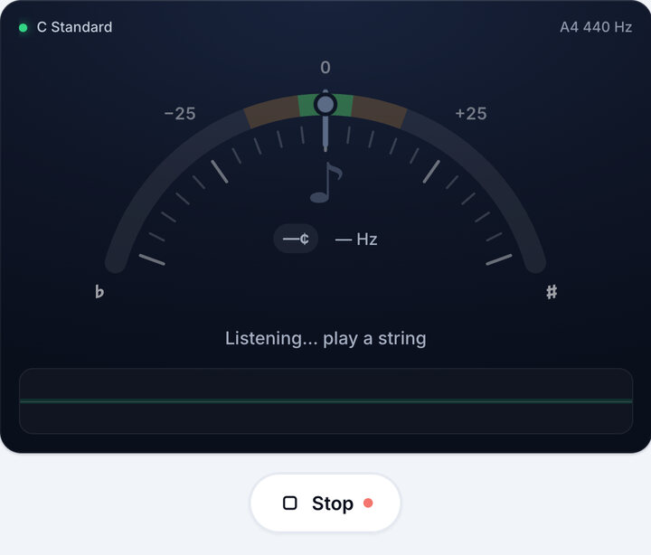 Start the tuner – C Standard Bass Tuning