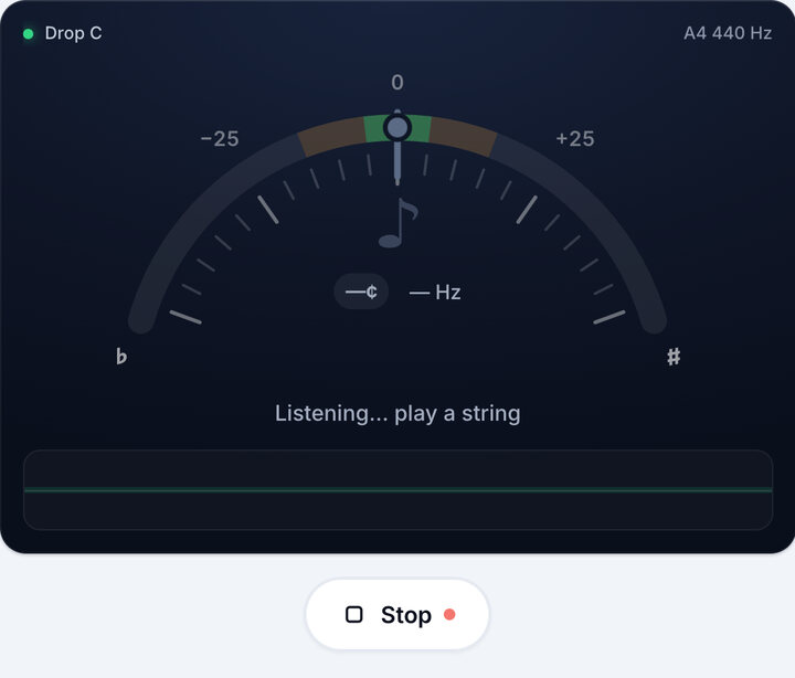 Start the tuner – Drop C Bass Tuning