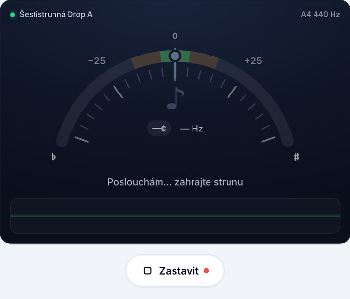 Spusťte ladičku – Ladění Šestistrunná Drop A – Baskytara