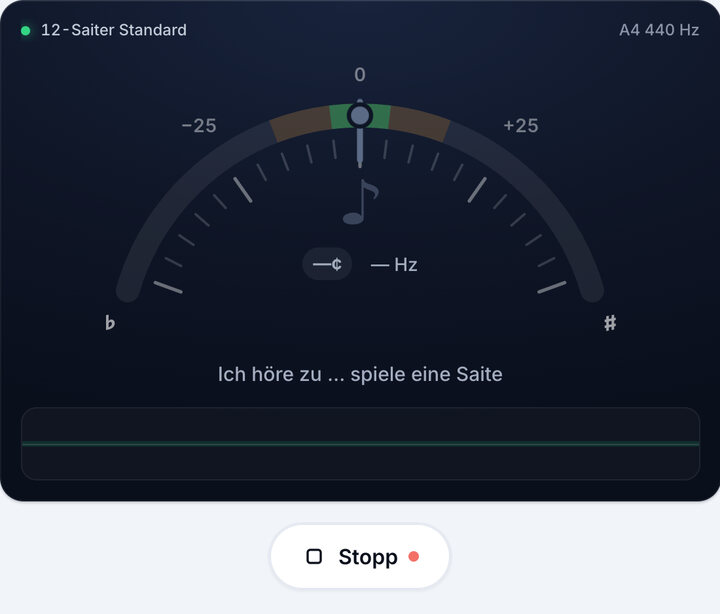 Stimmgerät starten – 12-saitige Gitarre stimmen