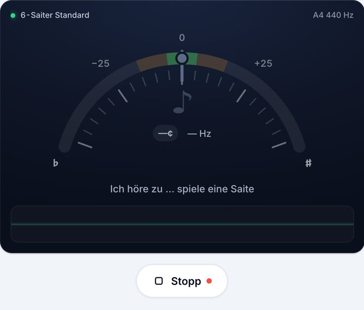 Stimmgerät starten – 6-Saiter-Bass-Stimmgerät