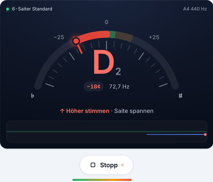 Eine Saite spielen – 6-Saiter-Bass-Stimmgerät