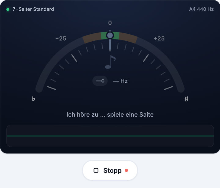 Stimmgerät starten – 7-saitige Gitarre stimmen
