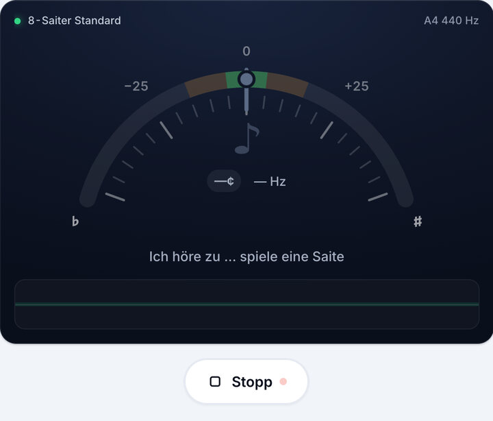 Stimmgerät starten – 8-saitige Gitarre stimmen