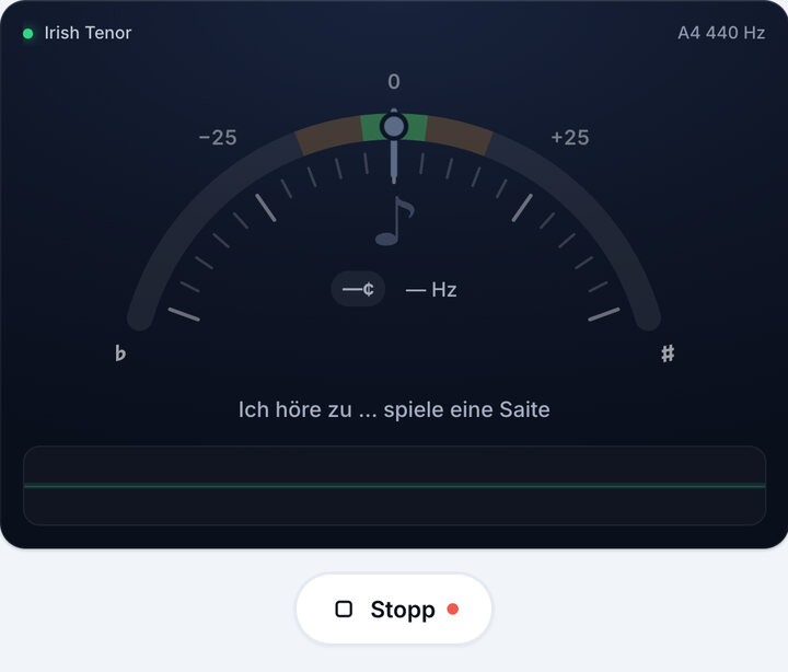 Stimmgerät starten – Irish Tenor-Stimmung (Banjo)