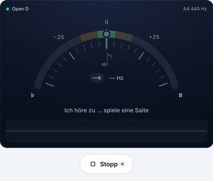 Stimmgerät starten – Open D-Stimmung (Banjo)