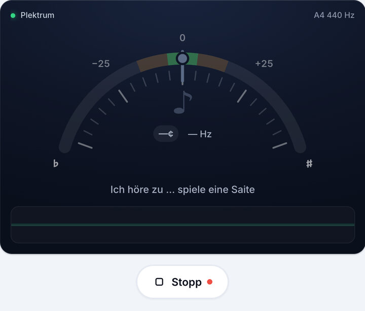 Stimmgerät starten – Plektrum-Stimmung (Banjo)