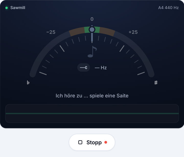 Stimmgerät starten – Sawmill-Stimmung (Banjo)