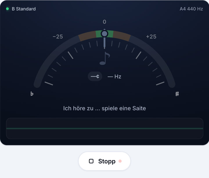 Stimmgerät starten – Baritongitarre stimmen