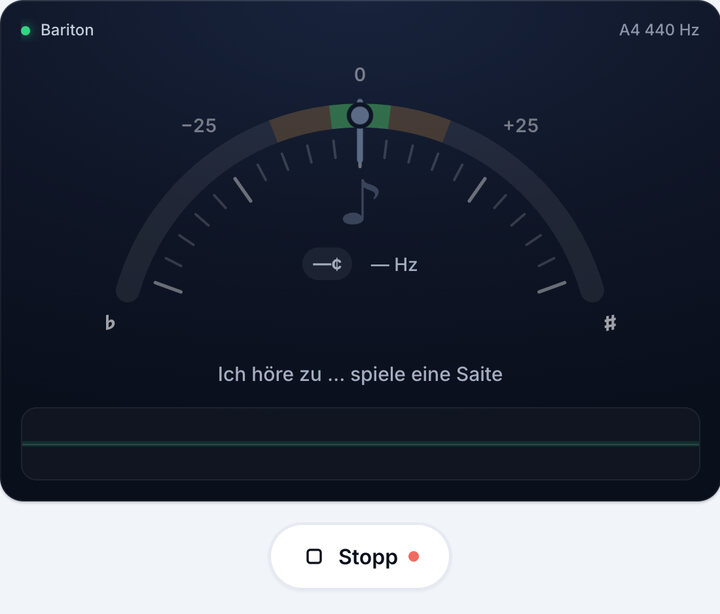 Stimmgerät starten – Bariton-Ukulele-Stimmgerät