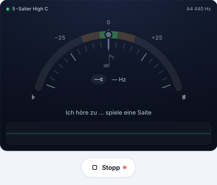 Stimmgerät starten – 5-Saiter High C-Stimmung (Bass)
