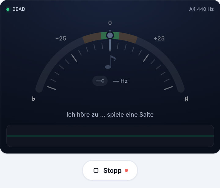 Stimmgerät starten – BEAD-Stimmung (Bass)