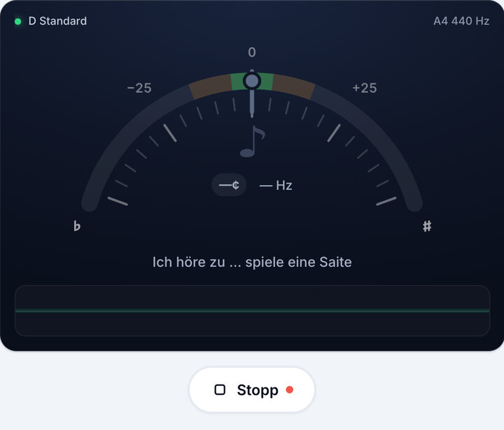 Stimmgerät starten – D Standard-Stimmung (Bass)