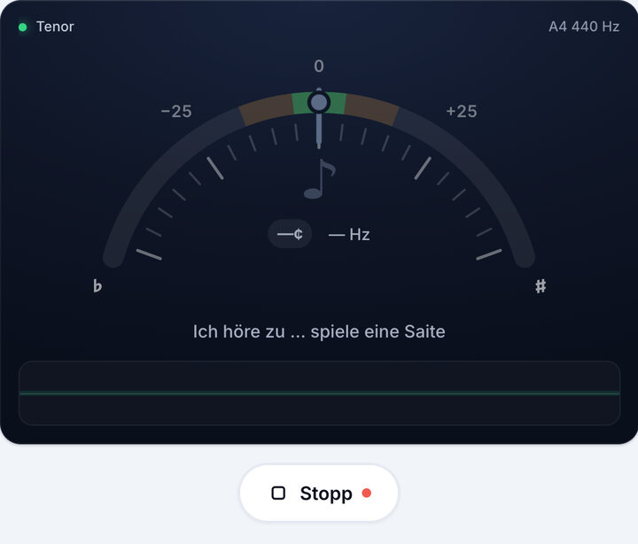 Stimmgerät starten – Tenor-Stimmung (Bass)