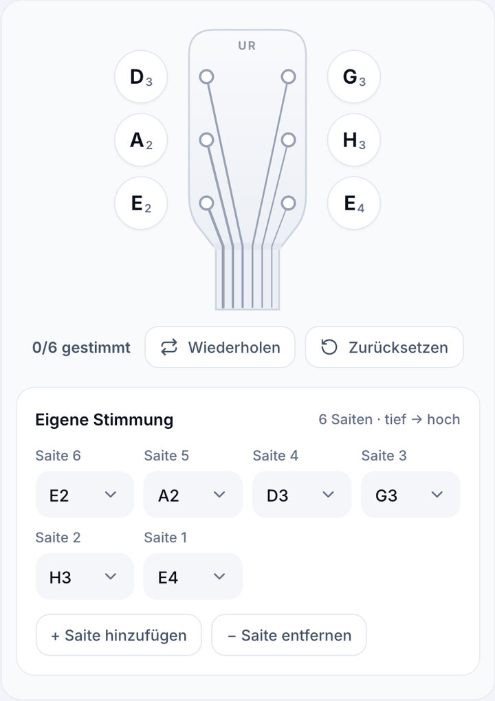 Jede Saite festlegen – Stimmgerät für eigene Stimmungen
