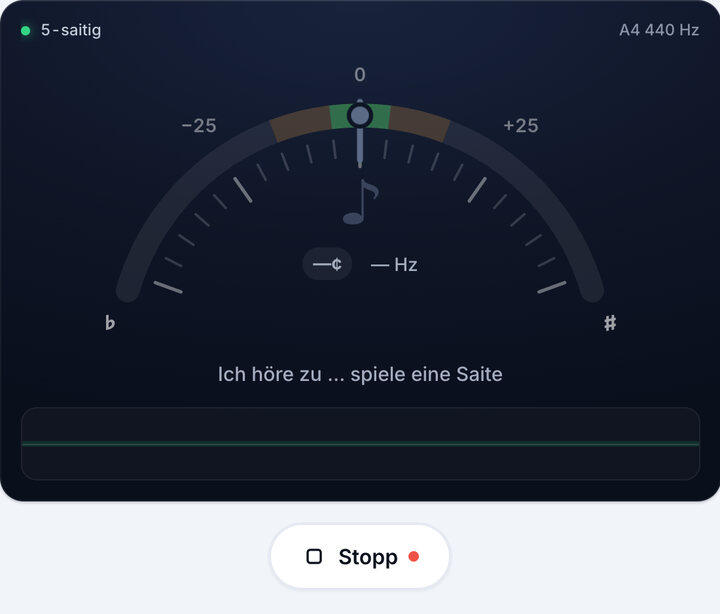 Stimmgerät starten – 5-saitig-Stimmung (Kontrabass)