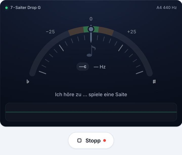 Stimmgerät starten – 7-Saiter Drop G-Stimmung