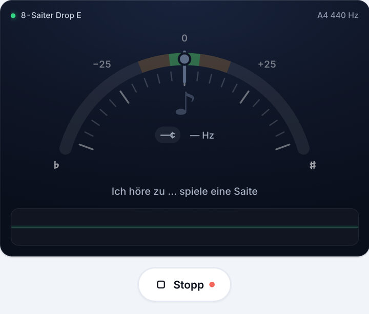 Stimmgerät starten – 8-Saiter Drop E-Stimmung