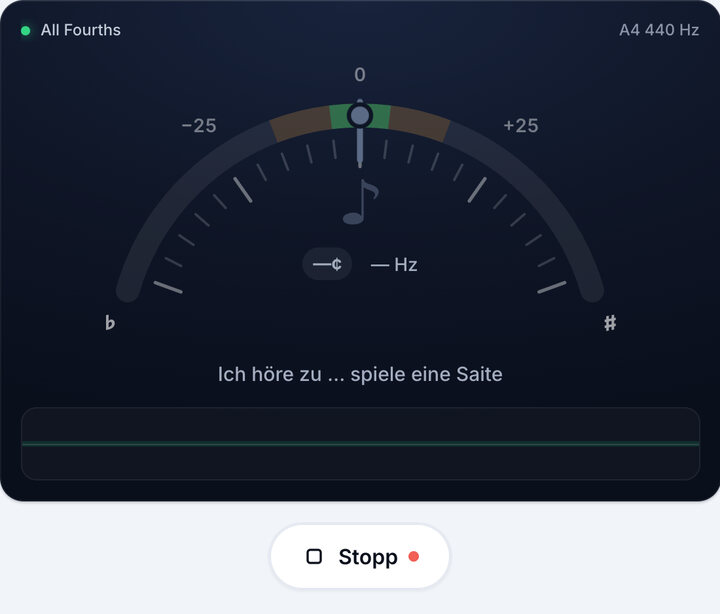 Stimmgerät starten – All Fourths-Stimmung