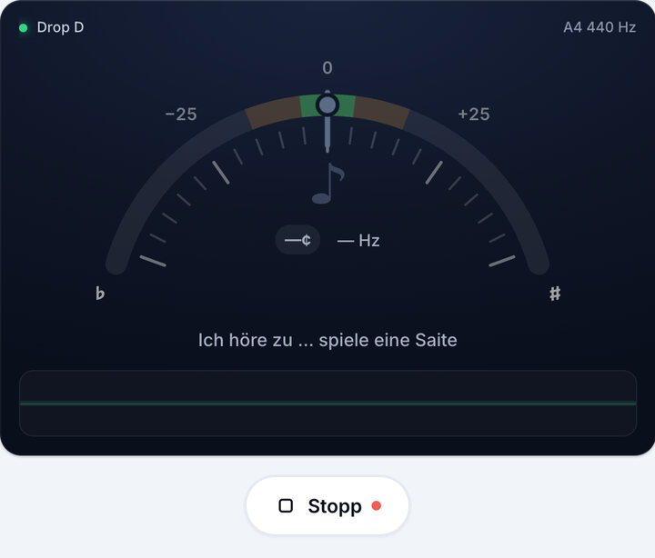 Stimmgerät starten – Drop D-Stimmung