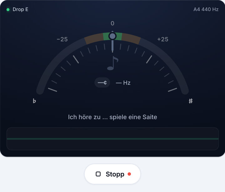 Stimmgerät starten – Drop E-Stimmung