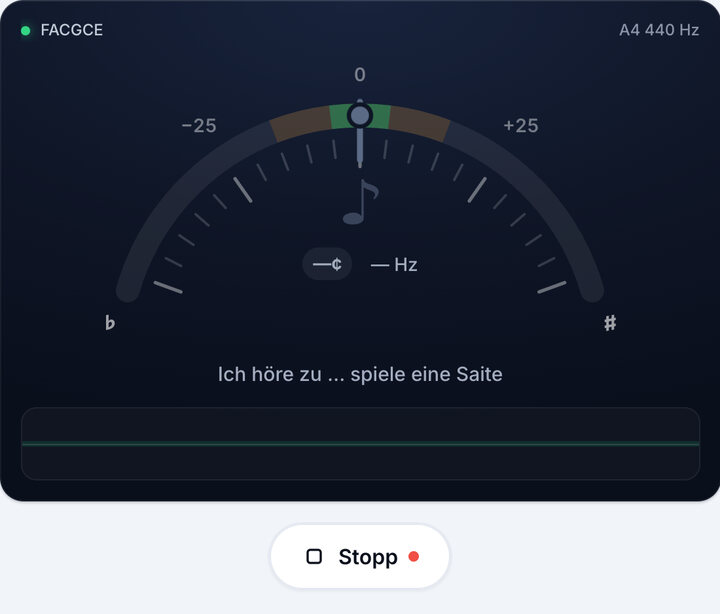 Stimmgerät starten – FACGCE-Stimmung