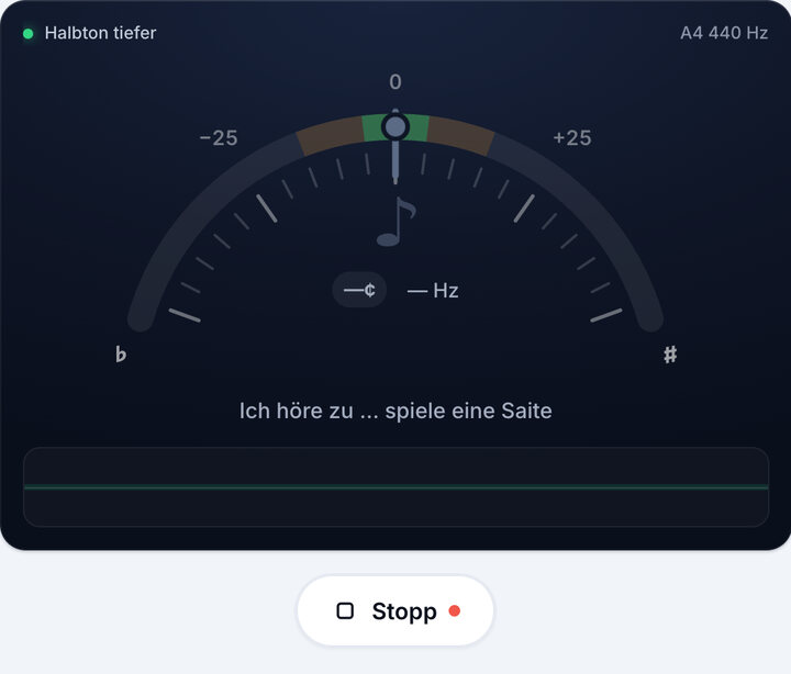 Stimmgerät starten – Halbton tiefer-Stimmung