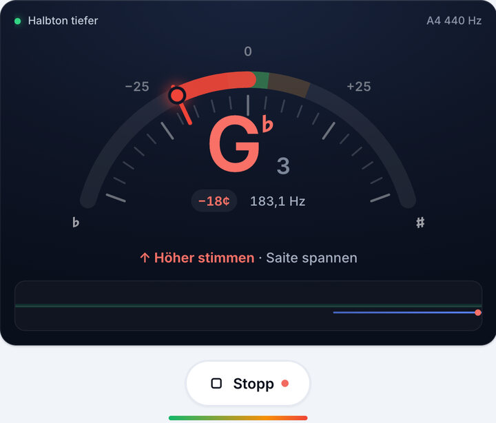 Eine Saite nach der anderen spielen – Halbton tiefer-Stimmung