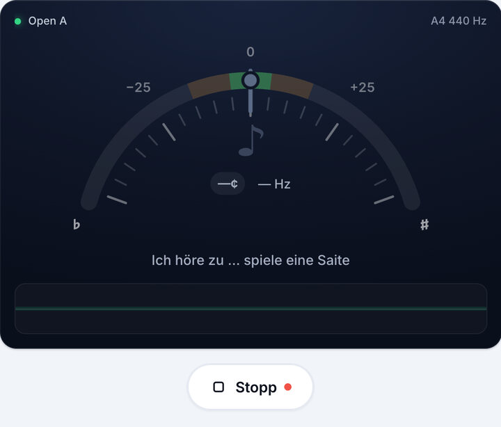 Stimmgerät starten – Open A-Stimmung