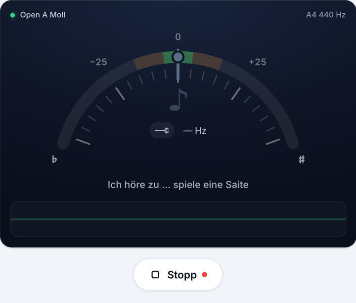 Stimmgerät starten – Open A Moll-Stimmung