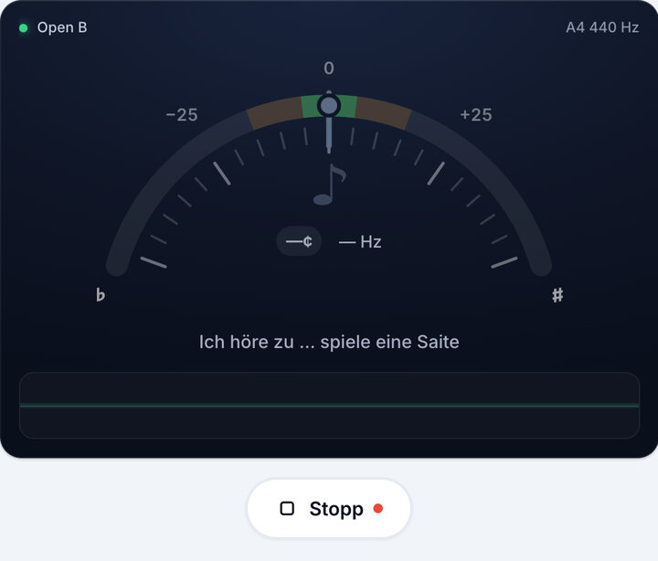 Stimmgerät starten – Open B-Stimmung