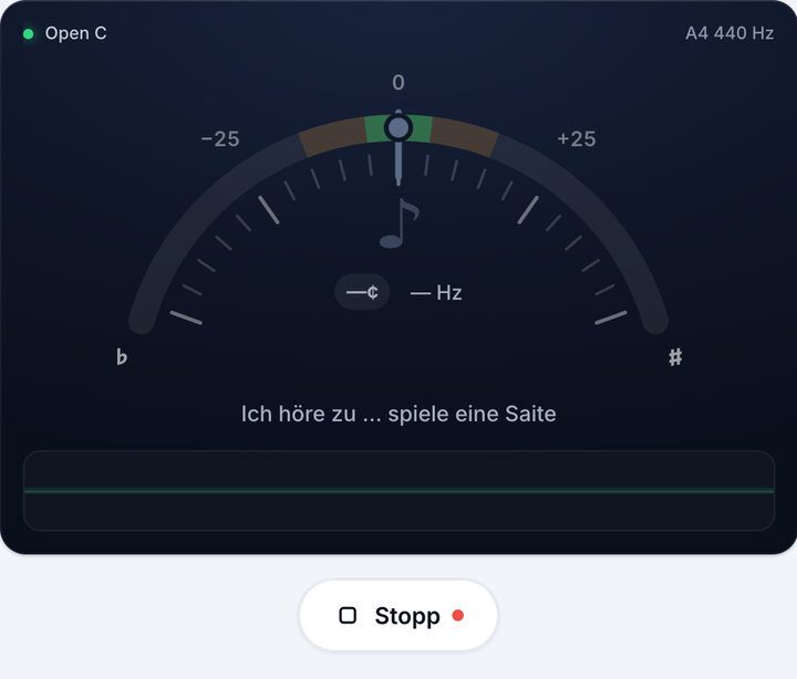Stimmgerät starten – Open C-Stimmung