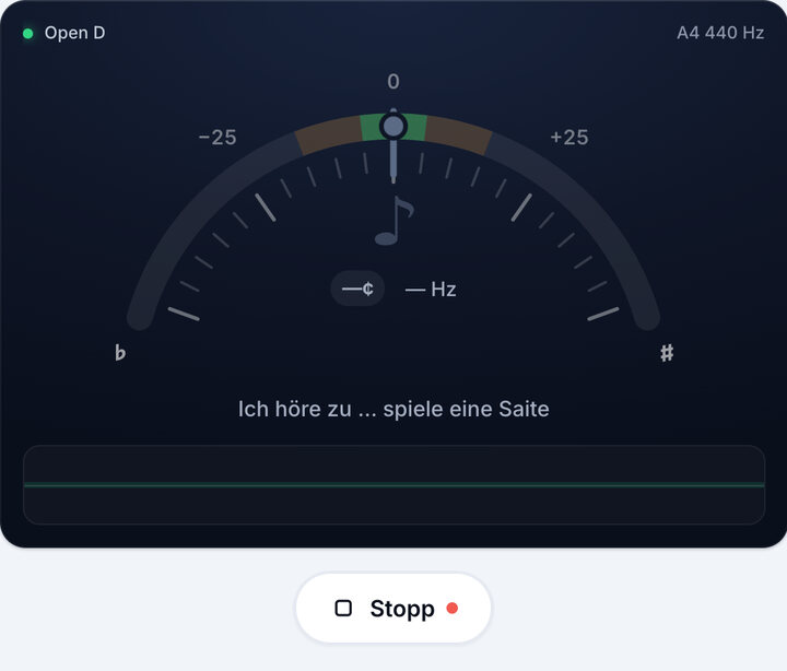 Stimmgerät starten – Open D-Stimmung