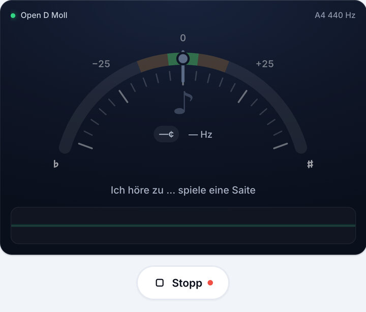 Stimmgerät starten – Open D Moll-Stimmung