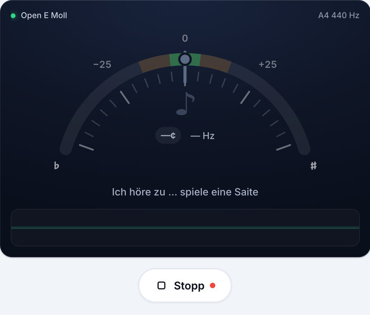 Stimmgerät starten – Open E Moll-Stimmung