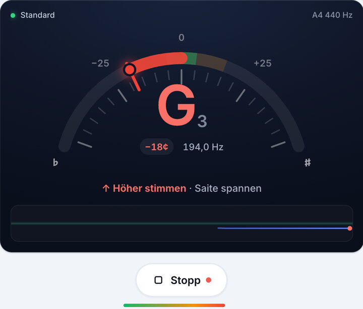 Eine Saite nach der anderen spielen – Standard-Stimmung
