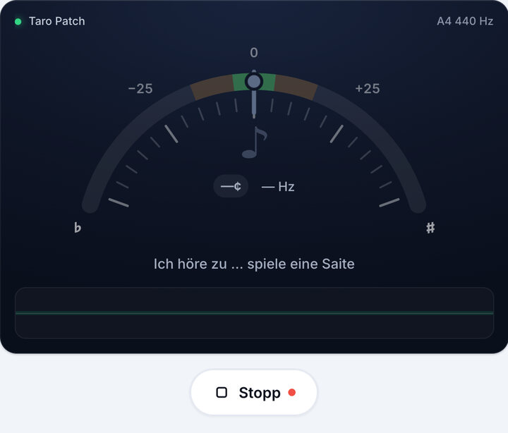 Stimmgerät starten – Taro Patch-Stimmung