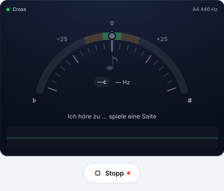 Stimmgerät starten – Mandoline Cross-Stimmung