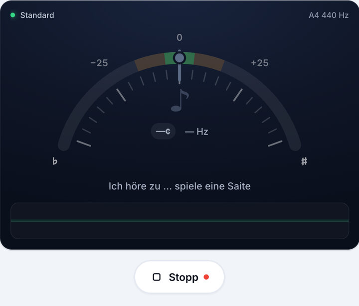 Stimmgerät starten – Tenor-Ukulele-Stimmgerät