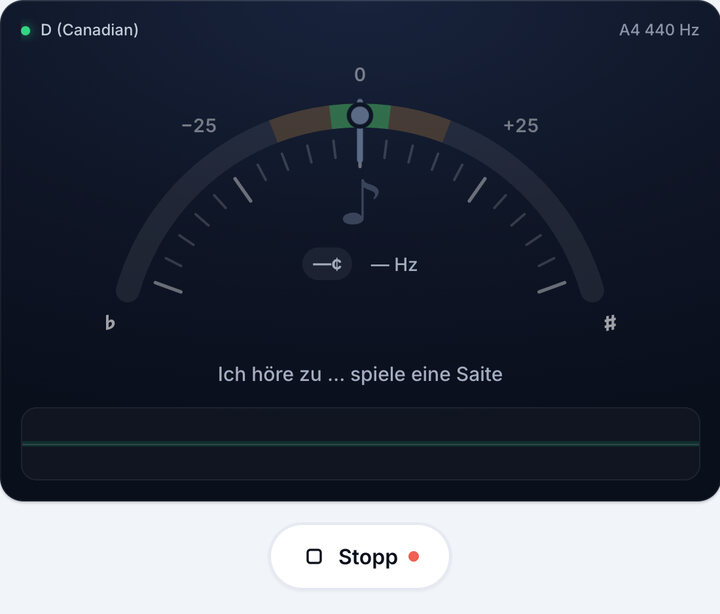Stimmgerät starten – Ukulele-D-Stimmung