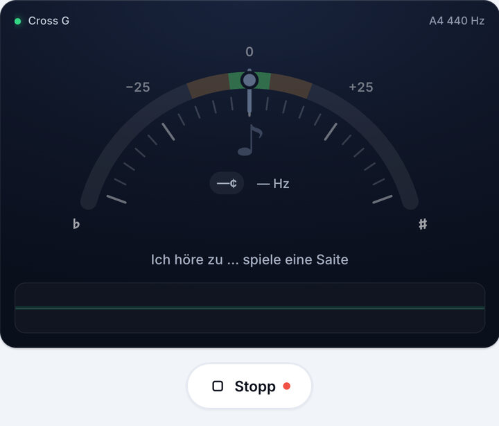 Stimmgerät starten – Cross G-Stimmung (Geige)