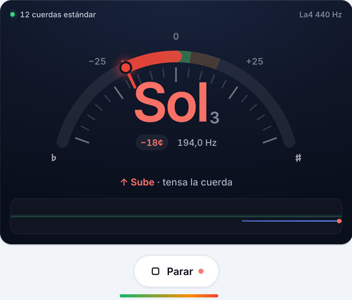 Toca una cuerda – Afinador de guitarra de 12 cuerdas