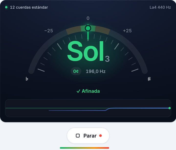 Ajusta la clavija – Afinador de guitarra de 12 cuerdas