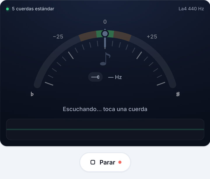 Inicia el afinador – Afinador de bajo de 5 cuerdas