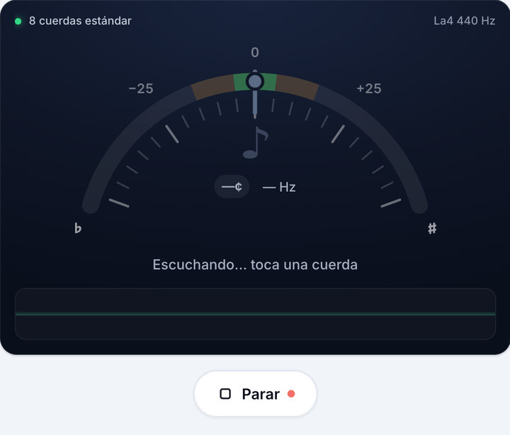 Inicia el afinador – Afinador de guitarra de 8 cuerdas